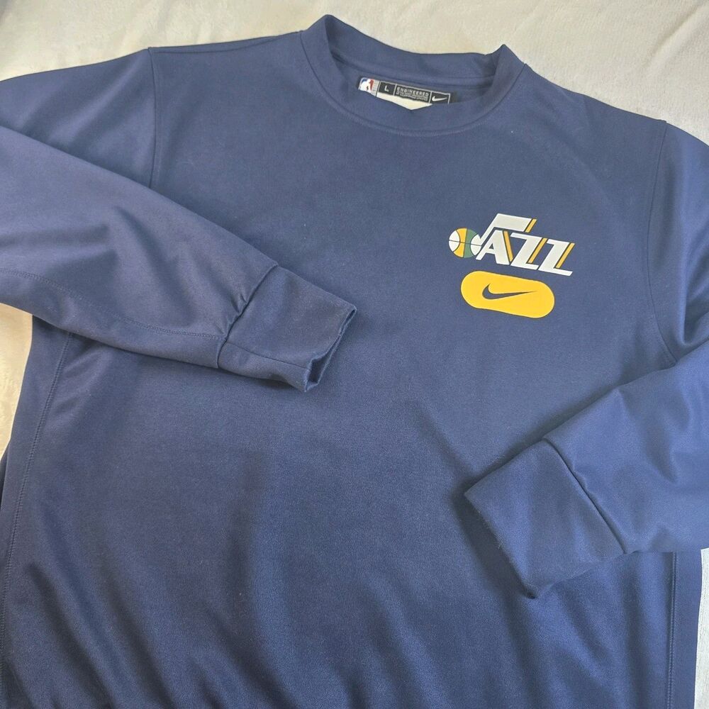 Nike Dri Fit Utah Jazz Crew Neck Sweat Shirt Navy Blue NBA Authentic Large Mens